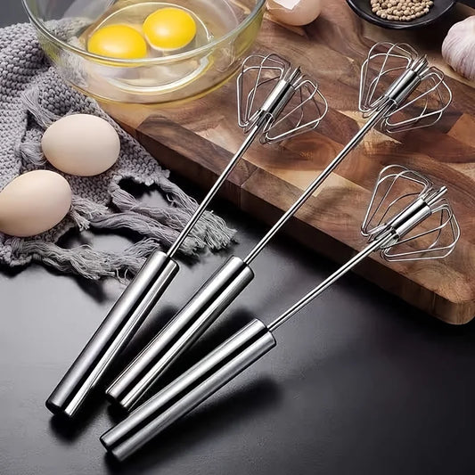Stainless Steel Semi-Automatic Egg Beater – Durable Hand Push Whisk Mixer for Eggs, Cream & Baking