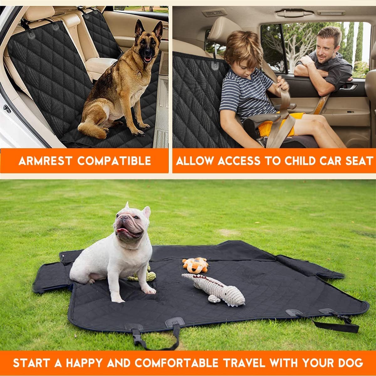Waterproof Dog Car Seat Cover – Back Seat Protector for Cars, Trucks & SUVs, Non-Slip, Fits Middle Armrest, Pet & Kid Friendly – Black