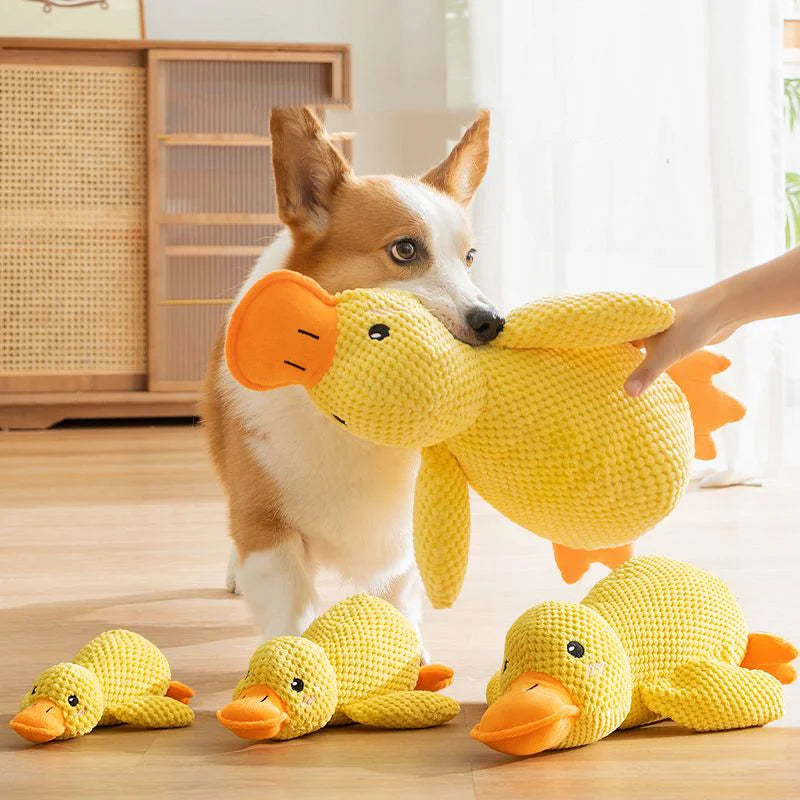 Plush Cartoon Duck Dog Toy – S/M/L Soft Chew Toy with Squeaker, Bite-Resistant & Teeth-Cleaning Pet Plush