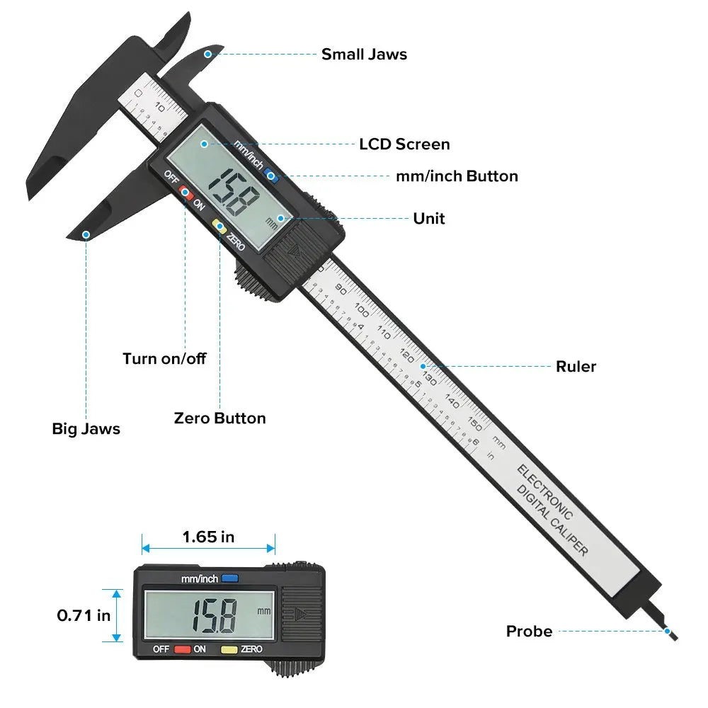 Electronic Digital Caliper – Carbon Fiber Vernier Caliper Gauge Micrometer Measuring Tool (100mm/150mm)