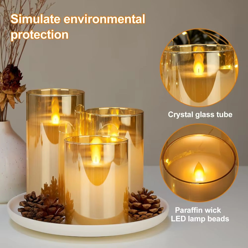 LED Flameless Candles with Remote & Timer – Acrylic Flickering Electronic Candle Set (3-Piece) for Christmas, Weddings & Home Decor