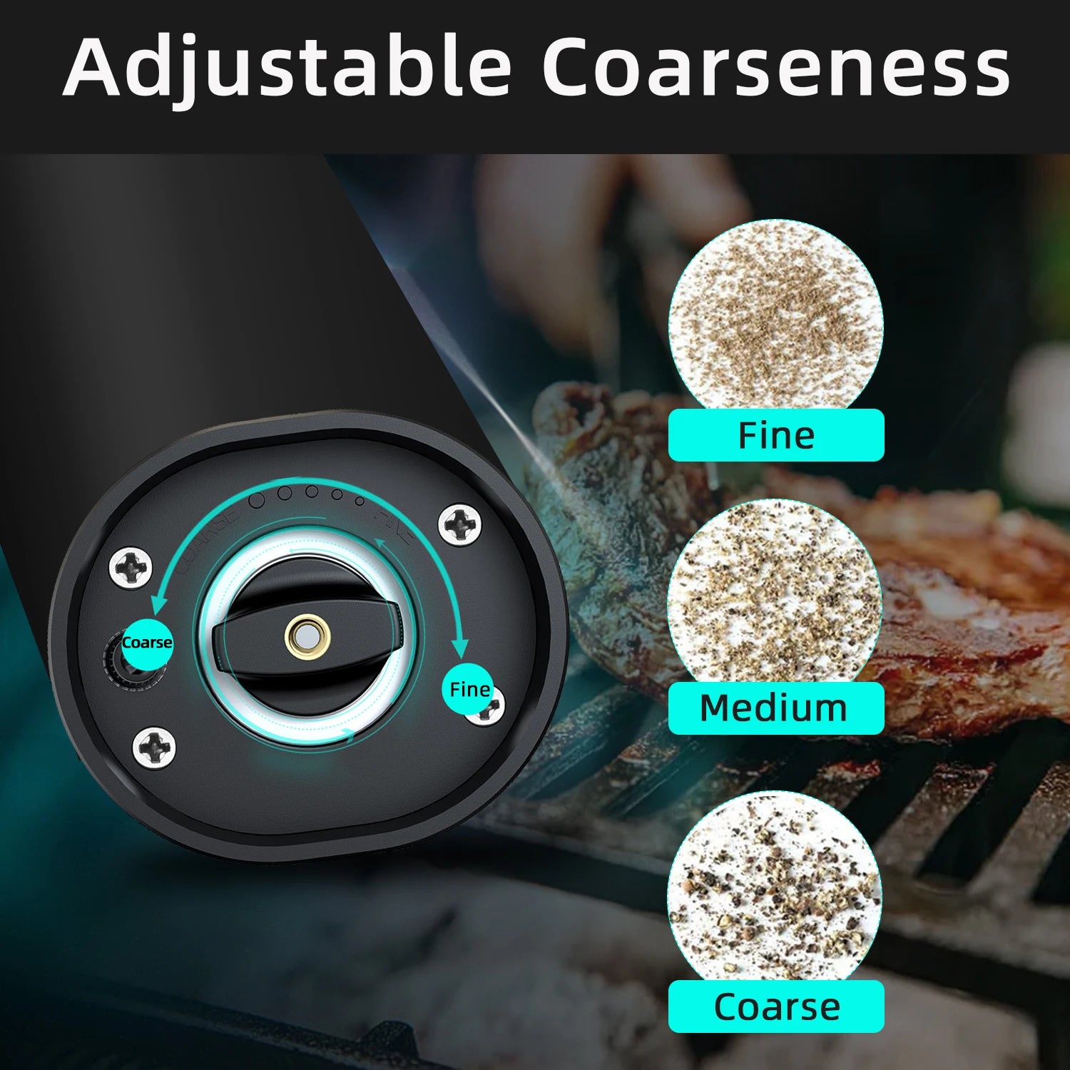 Electric Automatic Salt & Pepper Grinder Set with LED Light – Battery Powered Gravity Spice Mill, Adjustable Coarseness