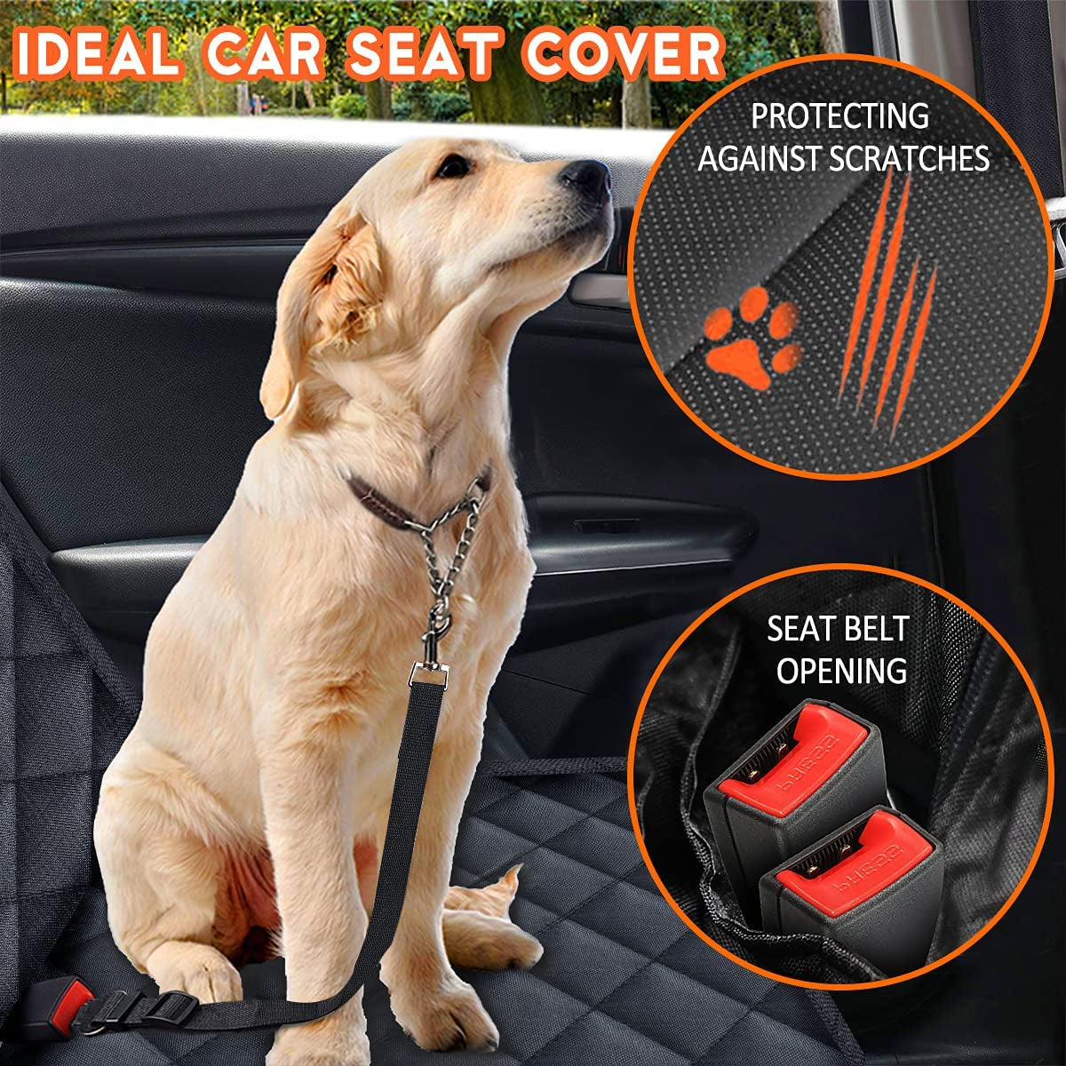 Waterproof Dog Car Seat Cover – Back Seat Protector for Cars, Trucks & SUVs, Non-Slip, Fits Middle Armrest, Pet & Kid Friendly – Black