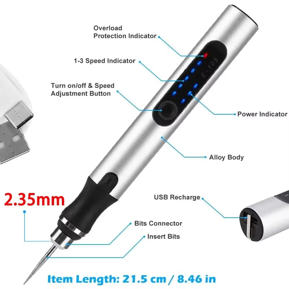 USB Cordless Rotary Tool Kit – Mini Engraving Pen Drill for Wood, Metal, Glass & Jewelry DIY