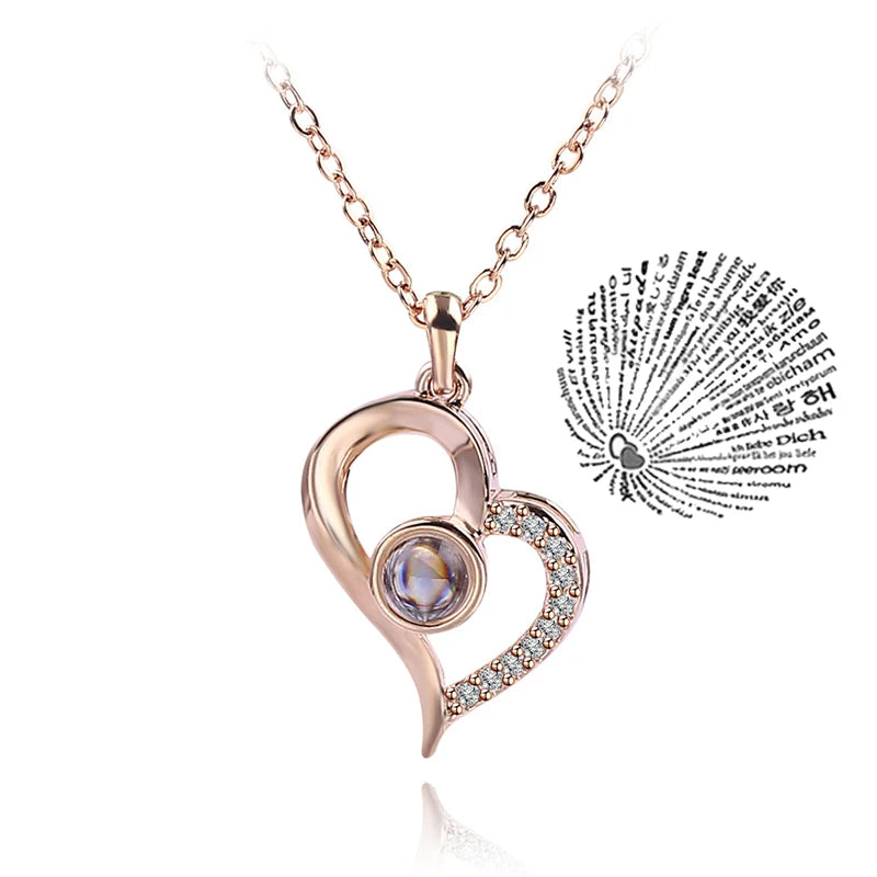 Projection Necklace – 100 Languages “I Love You” Pendant | Romantic Couple Jewelry Gift for Girlfriend or Lover