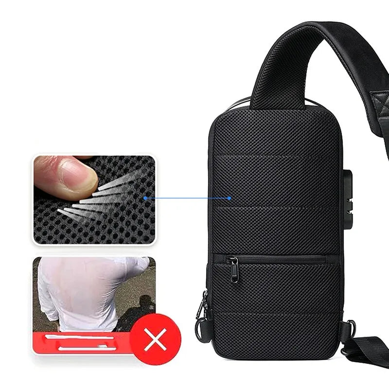 Anti-Theft Crossbody Shoulder Bag with USB Charging Port – Waterproof Oxford Travel Chest Pack for Men & Women