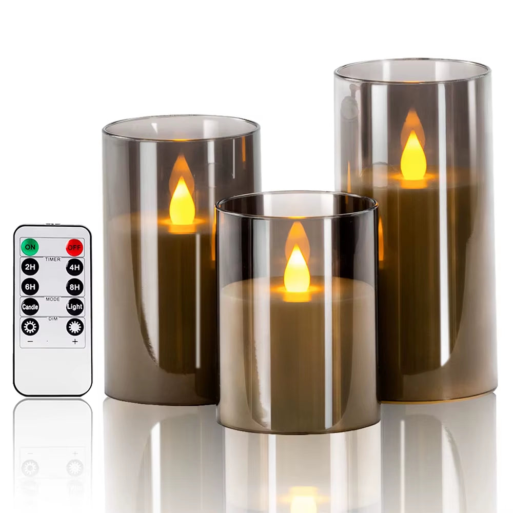 LED Flameless Candles with Remote & Timer – Acrylic Flickering Electronic Candle Set (3-Piece) for Christmas, Weddings & Home Decor