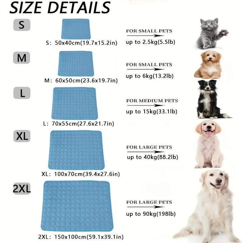 Extra Large Dog Cooling Mat – Ice Silk Pet Cooling Pad for Dogs & Cats, Summer Heat Relief Blanket for Crates, Beds, Sofas & Cars (XS–2XL)
