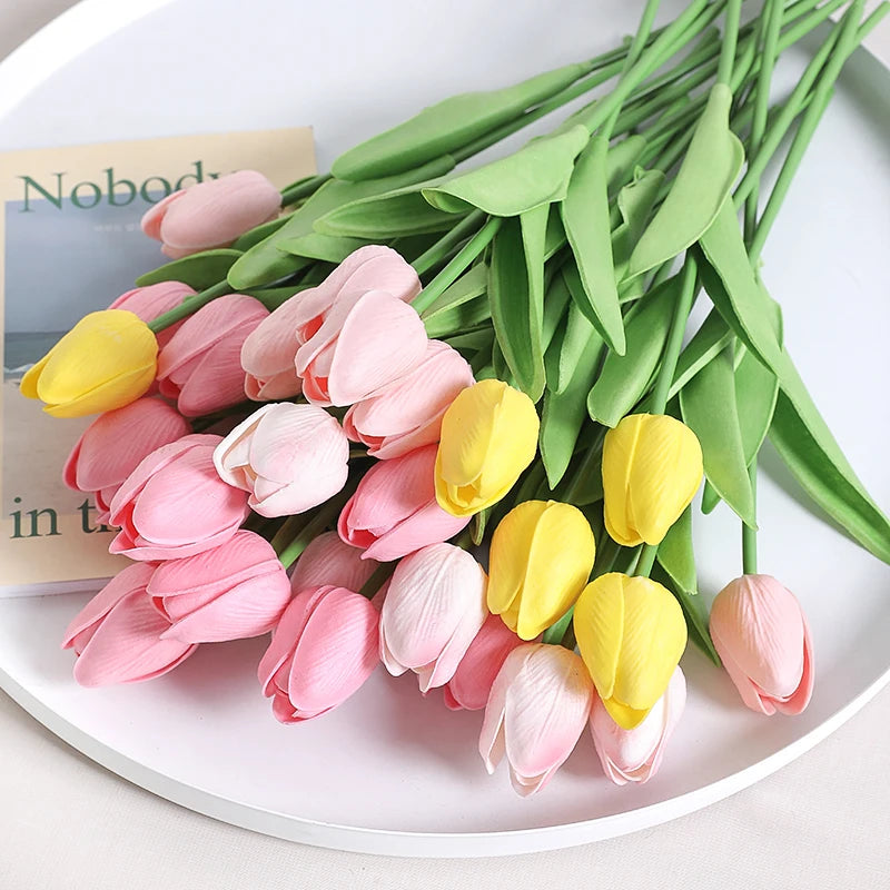 Artificial Tulip Bouquet – 5/10 Pcs Realistic Silk Flowers for Home, Wedding & Garden Décor