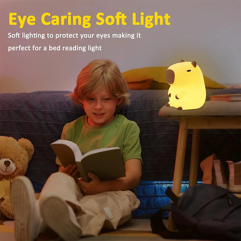Cute Capybara Silicone Night Light – USB Rechargeable Touch Bedside Lamp for Kids, Babies & Nursery
