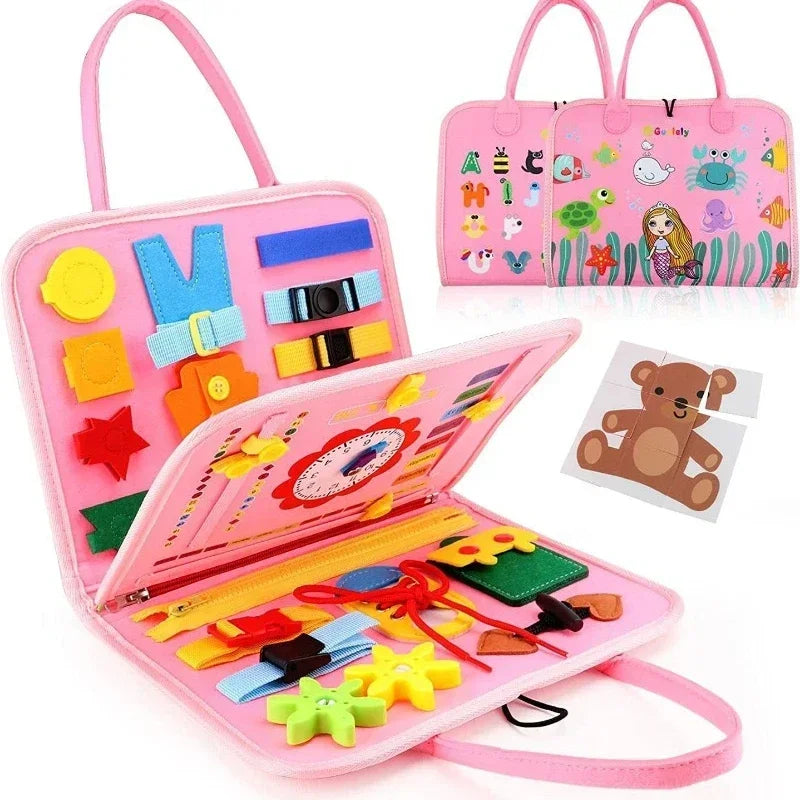 Montessori Kids Travel Felt Busy Board – Quiet Book Sensory Learning Toy for Toddlers & Preschoolers