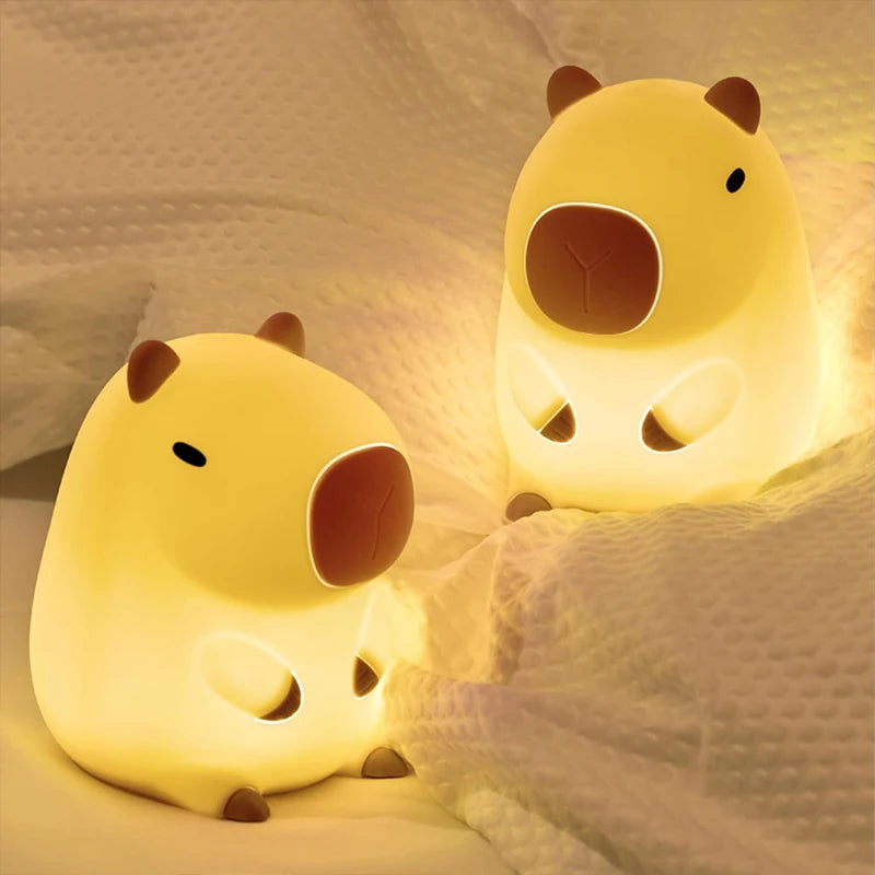 Cute Capybara Silicone Night Light – USB Rechargeable Touch Bedside Lamp for Kids, Babies & Nursery