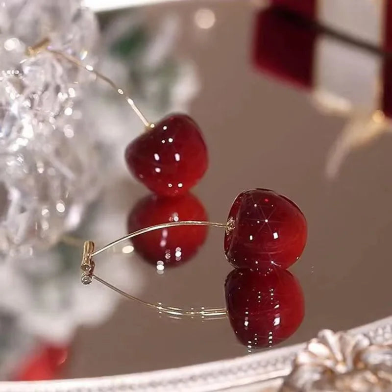 Sweet Red Cherry Earrings – Cute Fruit Pendant Jewelry for Women & Teens