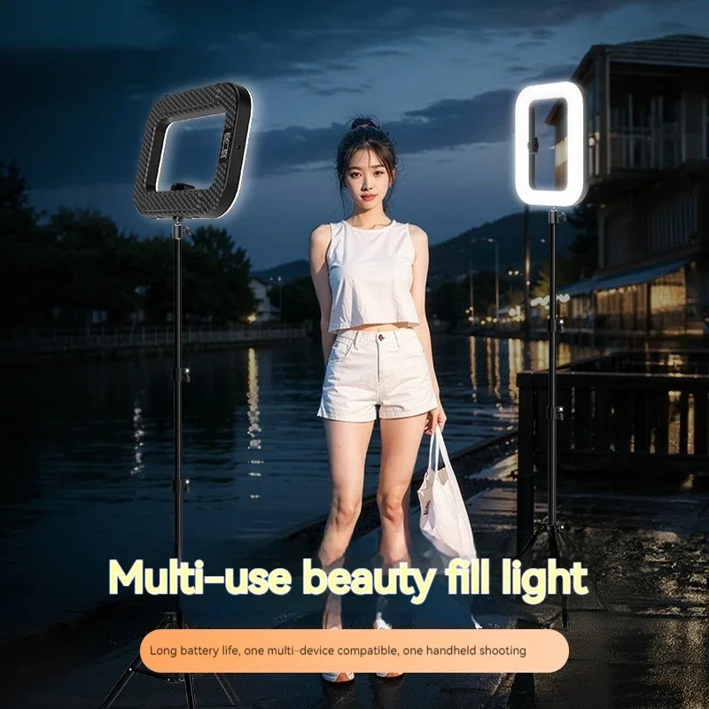 Handheld LED Ring Fill Light – Rechargeable Portable Selfie Light with Phone Holder for Photography & Live Streaming