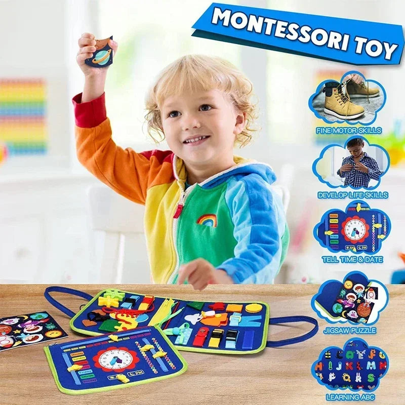 Montessori Kids Travel Felt Busy Board – Quiet Book Sensory Learning Toy for Toddlers & Preschoolers