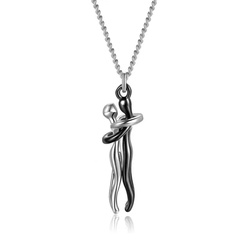 Embrace Couple Hug Necklace – Stainless Steel Pendant for Lovers, Promise Jewelry Gift for Men & Women
