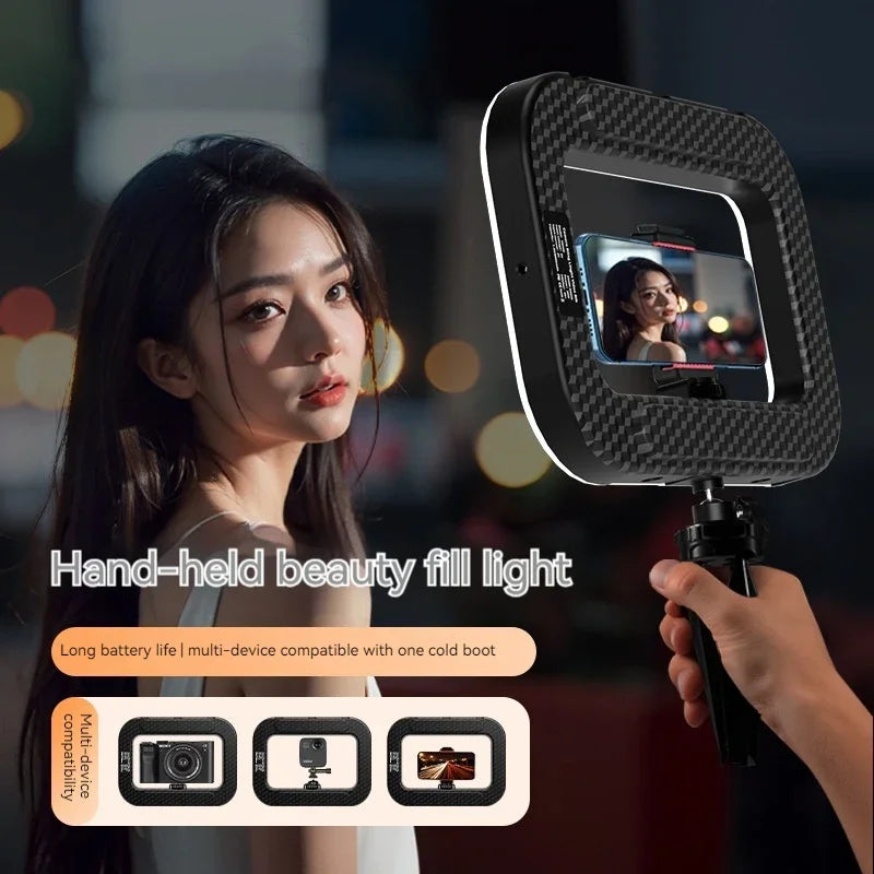 Handheld LED Ring Fill Light – Rechargeable Portable Selfie Light with Phone Holder for Photography & Live Streaming