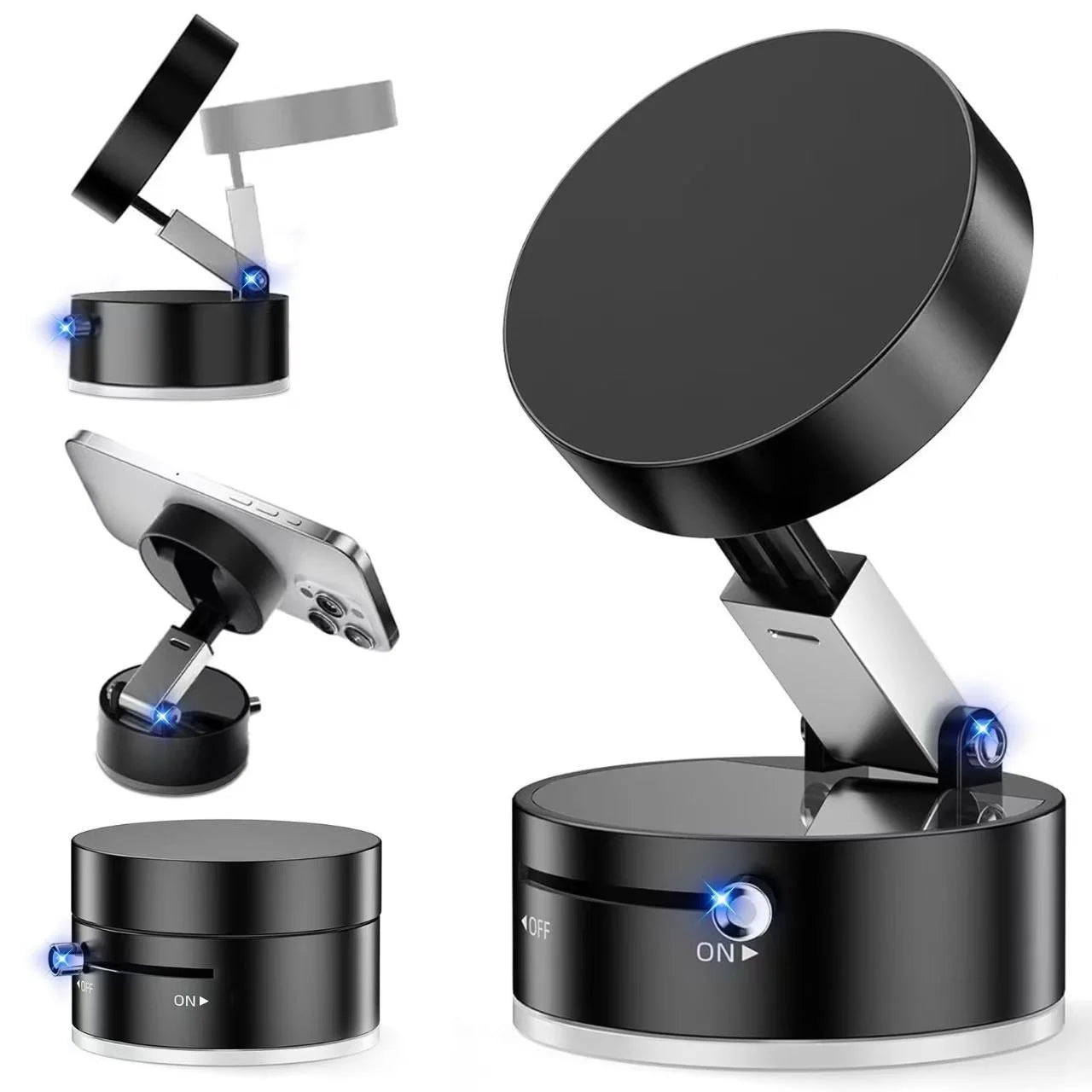 Foldable Magnetic Vacuum Car Phone Holder – Strong Suction Mount for Dashboard, Mirror, or Gym Use | Universal Compatibility