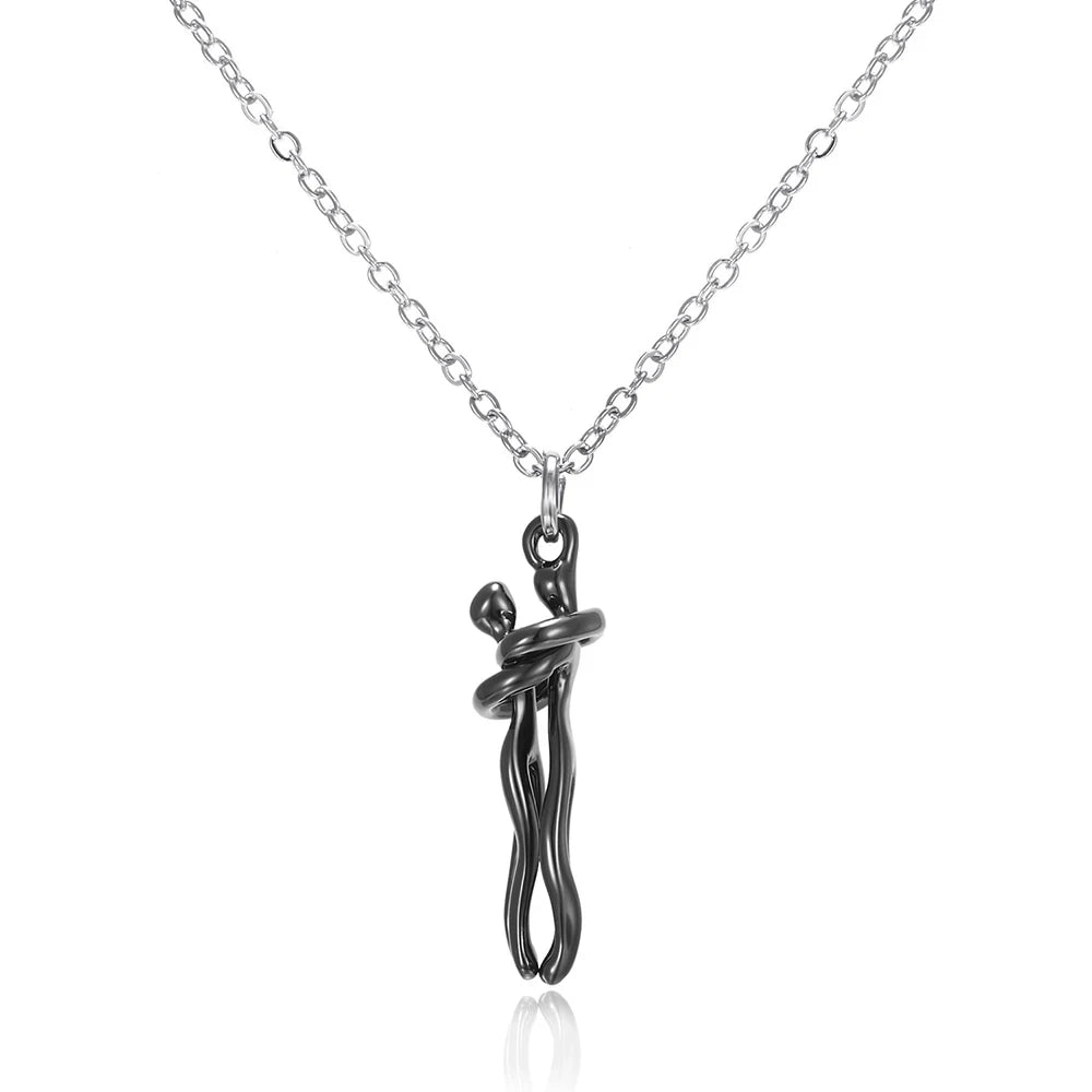 Embrace Couple Hug Necklace – Stainless Steel Pendant for Lovers, Promise Jewelry Gift for Men & Women