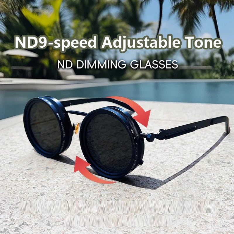 Polarized Adjustable Dimming Sunglasses ND9 – Retro Round UV400 Anti-Glare Shades for Men & Women