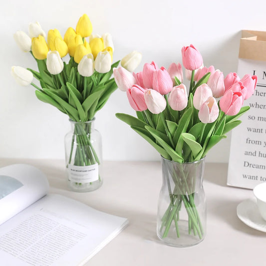 Artificial Tulip Bouquet – 5/10 Pcs Realistic Silk Flowers for Home, Wedding & Garden Décor