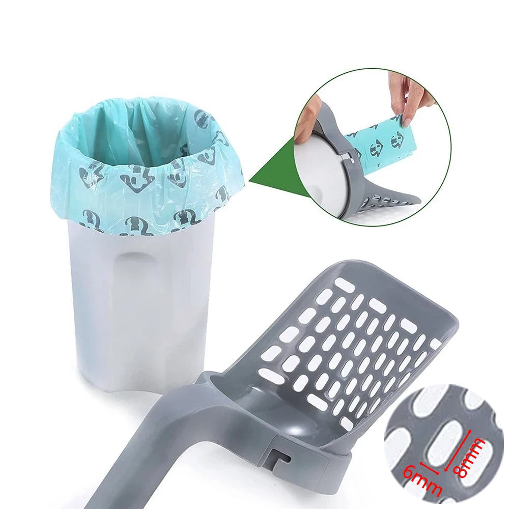 Cat Litter Scoop with Built-in Trash Can – Durable ABS Self-Cleaning Shovel for Easy Waste Disposal
