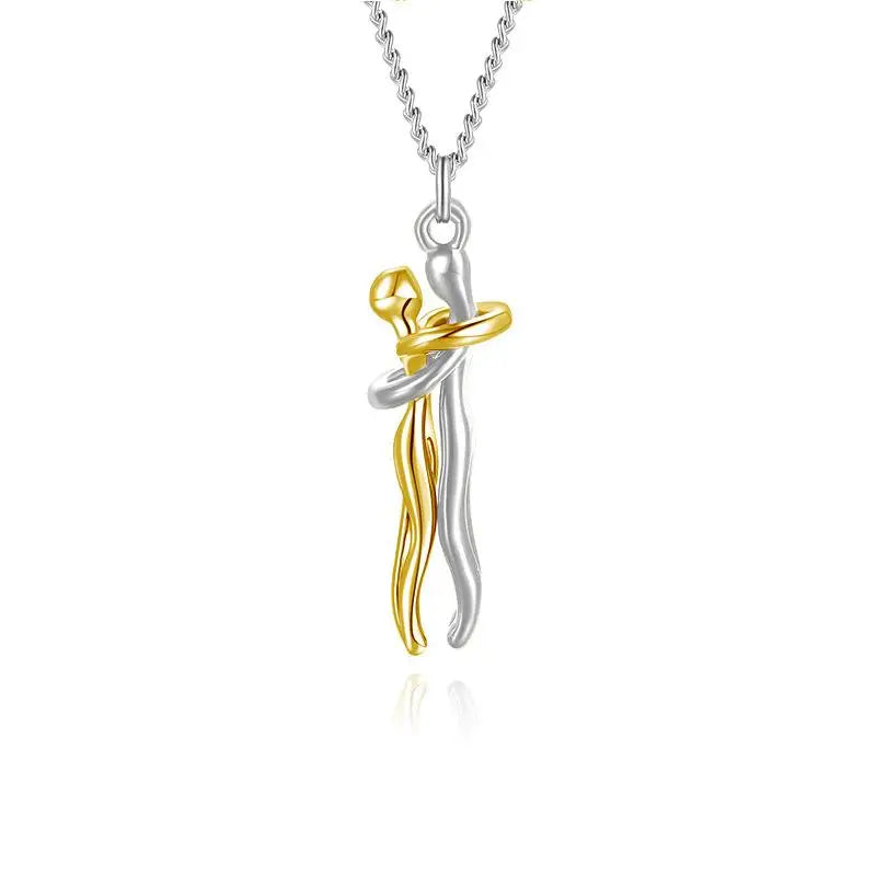 Embrace Couple Hug Necklace – Stainless Steel Pendant for Lovers, Promise Jewelry Gift for Men & Women