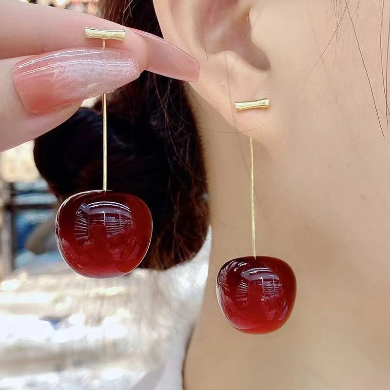 Sweet Red Cherry Earrings – Cute Fruit Pendant Jewelry for Women & Teens