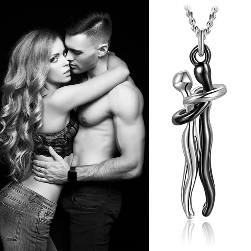 Embrace Couple Hug Necklace – Stainless Steel Pendant for Lovers, Promise Jewelry Gift for Men & Women