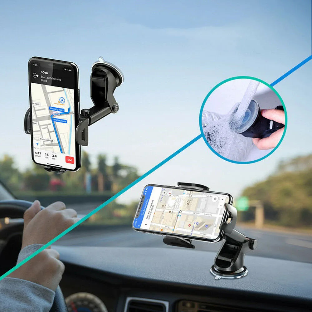 Universal Car 360° Rotate Phone Holder Mount with Retractable Arm & Strong Suction Cup for 4.7–6.8" Smartphones