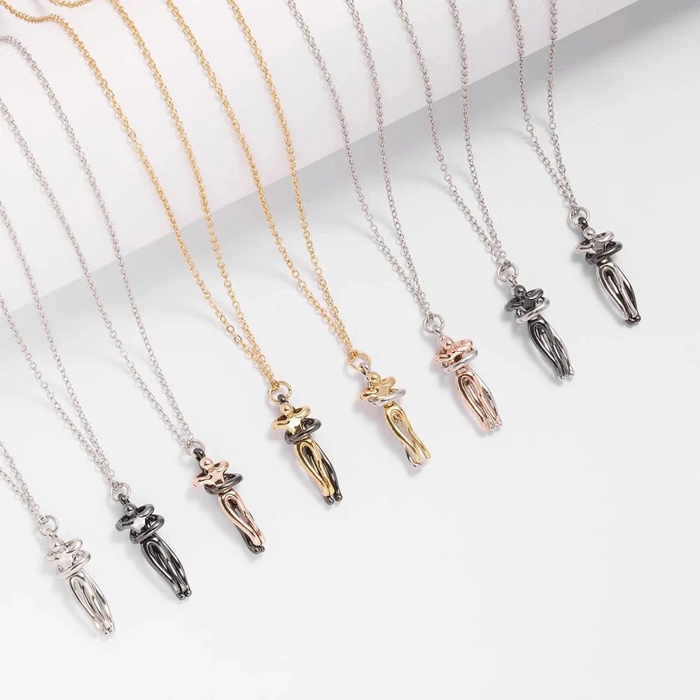 Embrace Couple Hug Necklace – Stainless Steel Pendant for Lovers, Promise Jewelry Gift for Men & Women