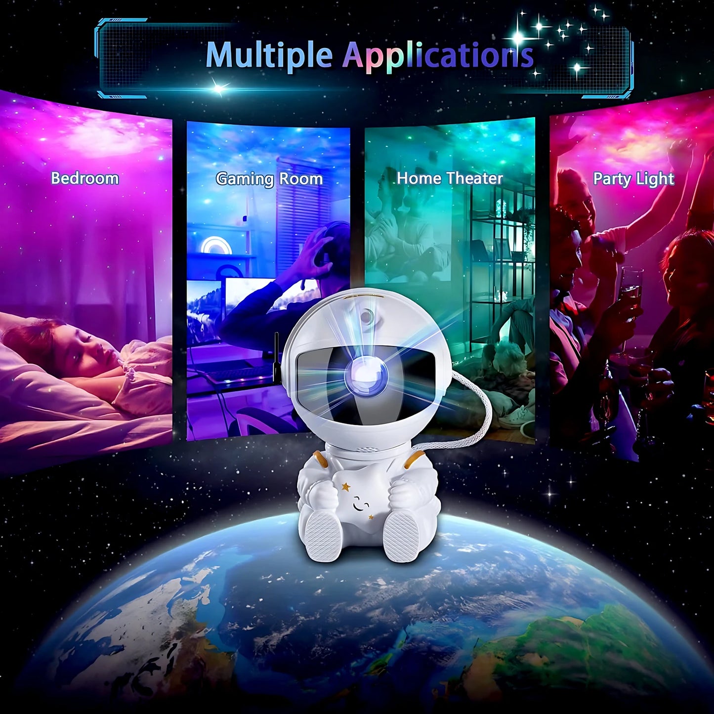 Astronaut Galaxy Star Projector – LED Nebula Night Light with Remote & Timer for Bedroom, Kids, and Home Decor