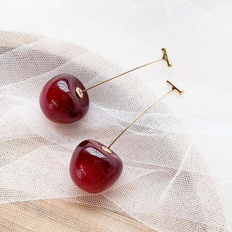Sweet Red Cherry Earrings – Cute Fruit Pendant Jewelry for Women & Teens