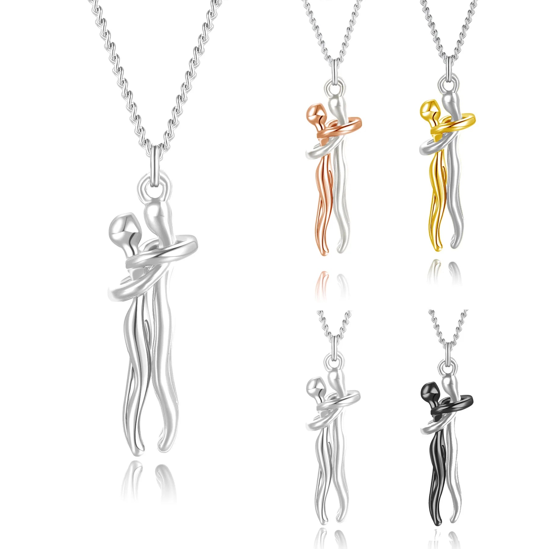 Embrace Couple Hug Necklace – Stainless Steel Pendant for Lovers, Promise Jewelry Gift for Men & Women