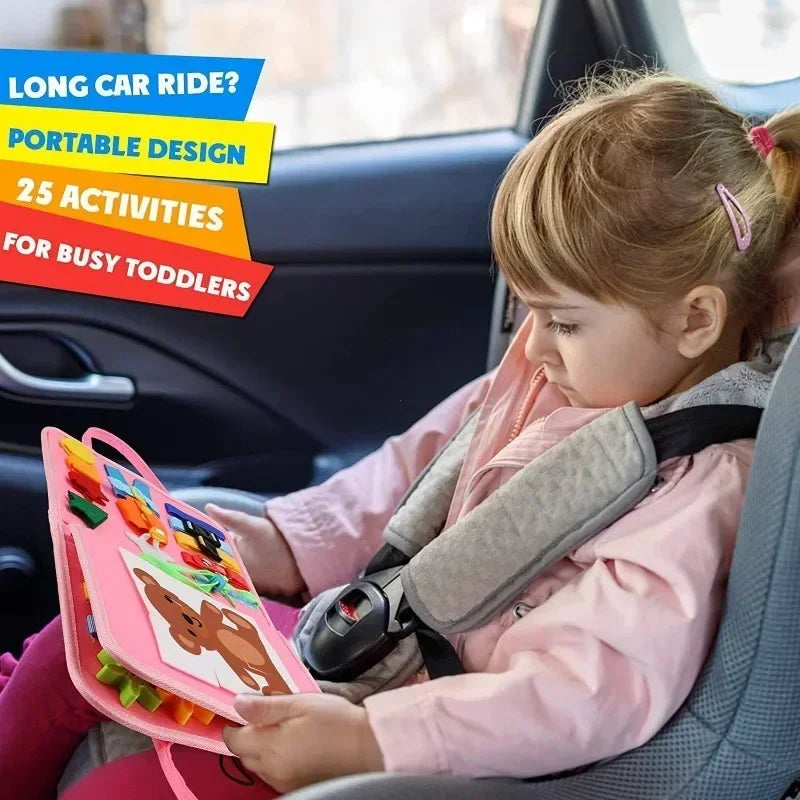 Montessori Kids Travel Felt Busy Board – Quiet Book Sensory Learning Toy for Toddlers & Preschoolers