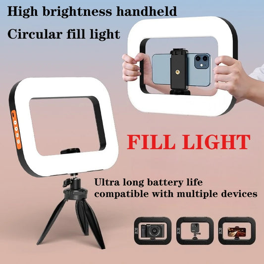 Handheld LED Ring Fill Light – Rechargeable Portable Selfie Light with Phone Holder for Photography & Live Streaming