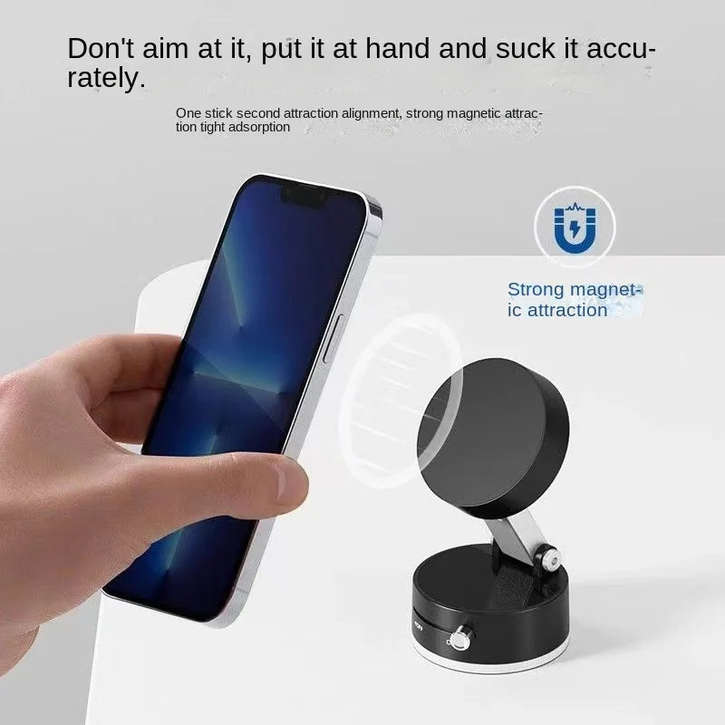 Foldable Magnetic Vacuum Car Phone Holder – Strong Suction Mount for Dashboard, Mirror, or Gym Use | Universal Compatibility