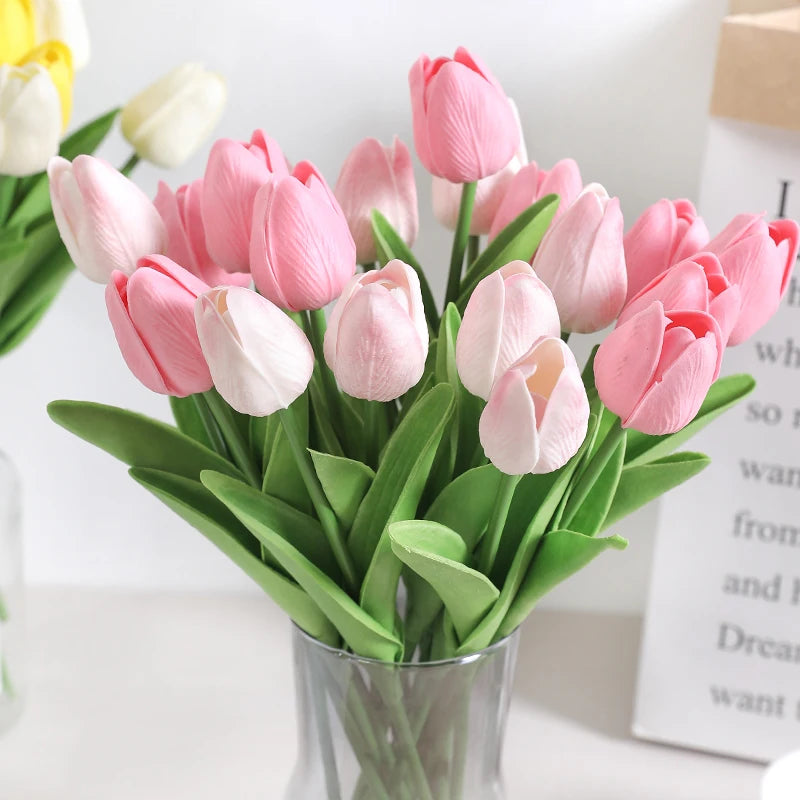 Artificial Tulip Bouquet – 5/10 Pcs Realistic Silk Flowers for Home, Wedding & Garden Décor