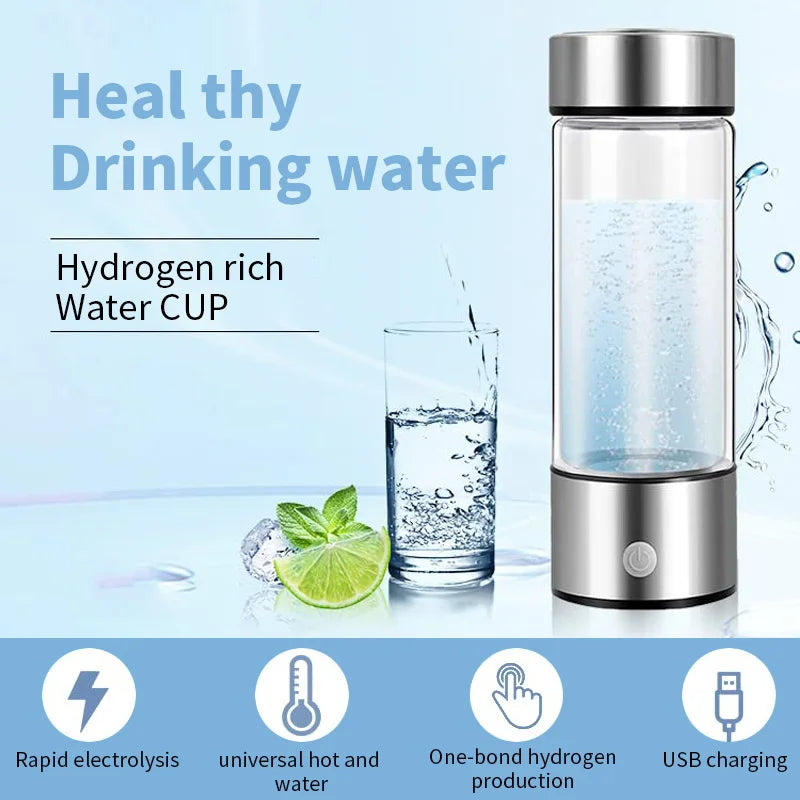Hydrogen-Rich Water Bottle – Portable Electric Hydrogen Generator Cup with Titanium Filter, USB Rechargeable, 420ml