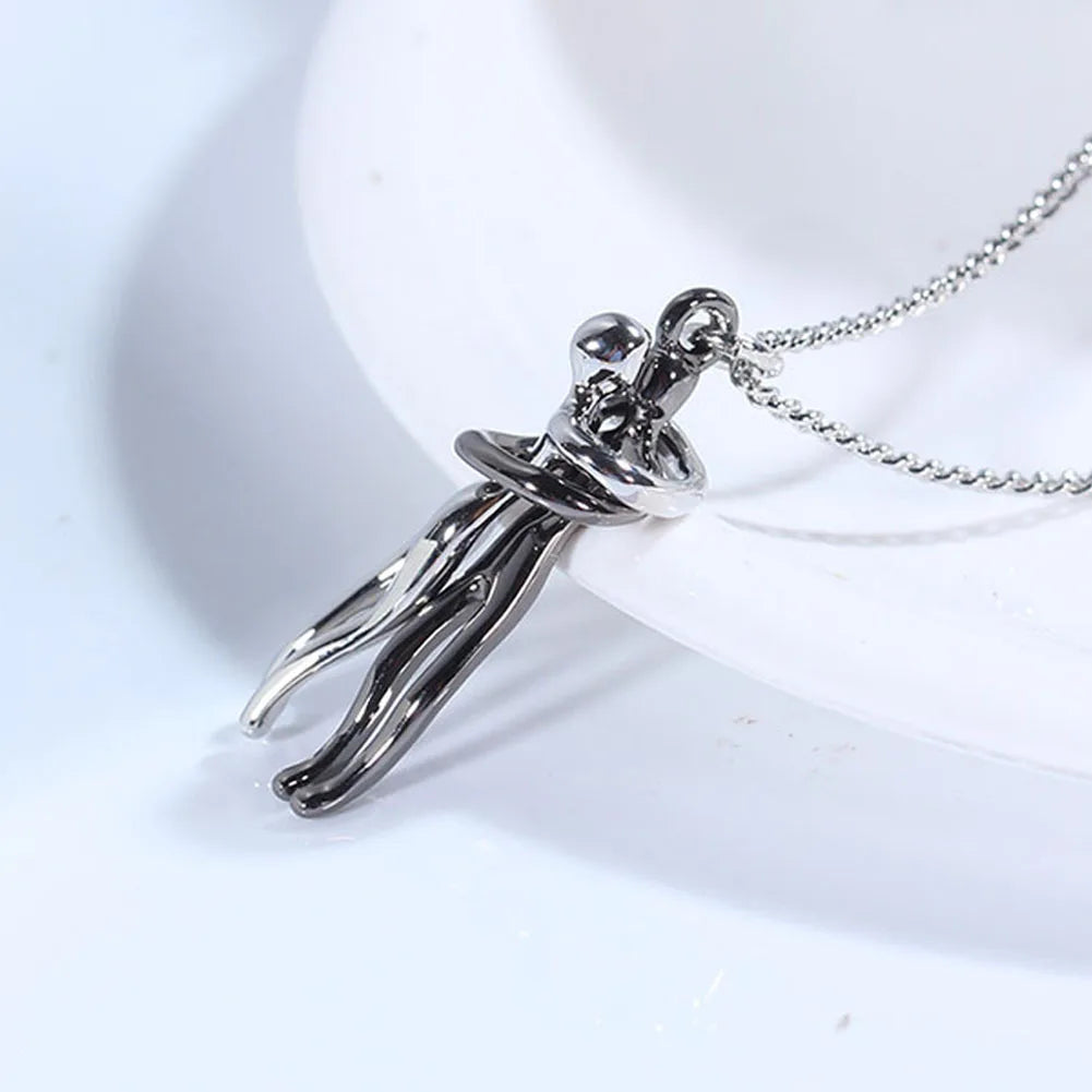 Embrace Couple Hug Necklace – Stainless Steel Pendant for Lovers, Promise Jewelry Gift for Men & Women