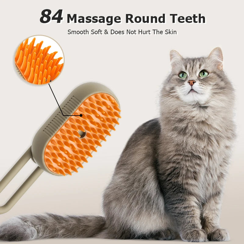 PetSilque™ 3-in-1 Electric Steam Pet Brush – Cat & Dog Grooming Comb with Spray, Massage & Hair Removal