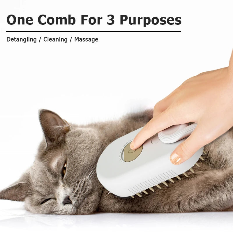 PetSilque™ 3-in-1 Electric Steam Pet Brush – Cat & Dog Grooming Comb with Spray, Massage & Hair Removal