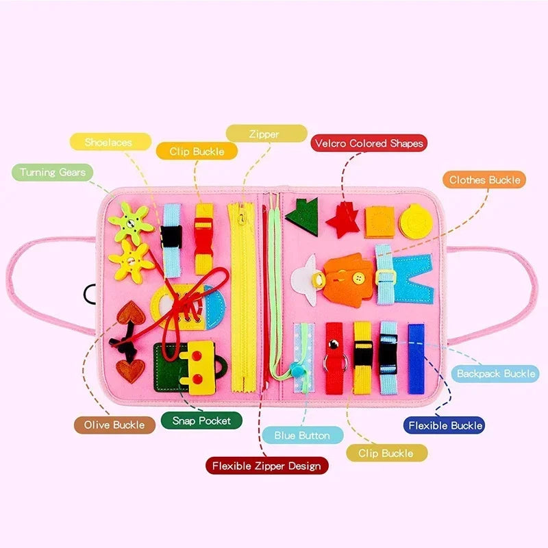 Montessori Kids Travel Felt Busy Board – Quiet Book Sensory Learning Toy for Toddlers & Preschoolers