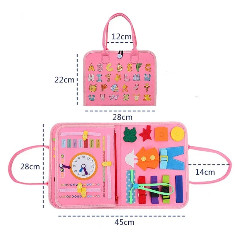 Montessori Kids Travel Felt Busy Board – Quiet Book Sensory Learning Toy for Toddlers & Preschoolers