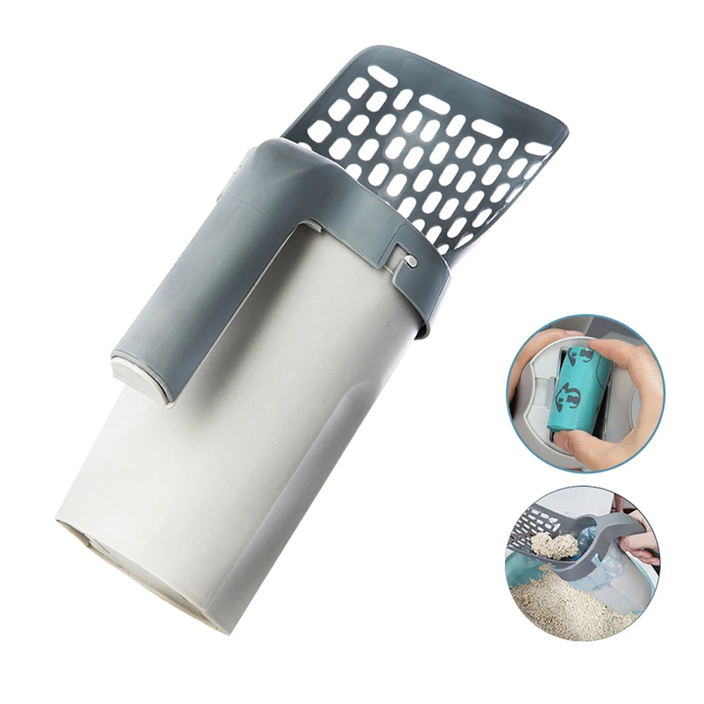 Cat Litter Scoop with Built-in Trash Can – Durable ABS Self-Cleaning Shovel for Easy Waste Disposal