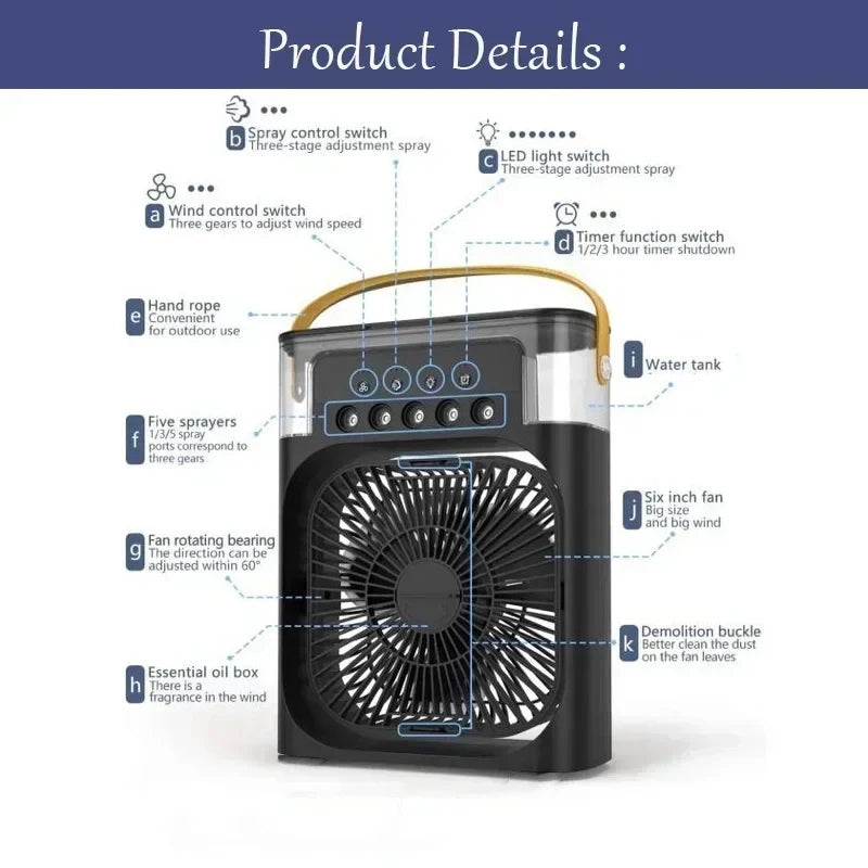 PolarBreeze™ 3-in-1 Mini Air Cooler Fan | Portable Air Conditioner, Humidifier & LED Night Light