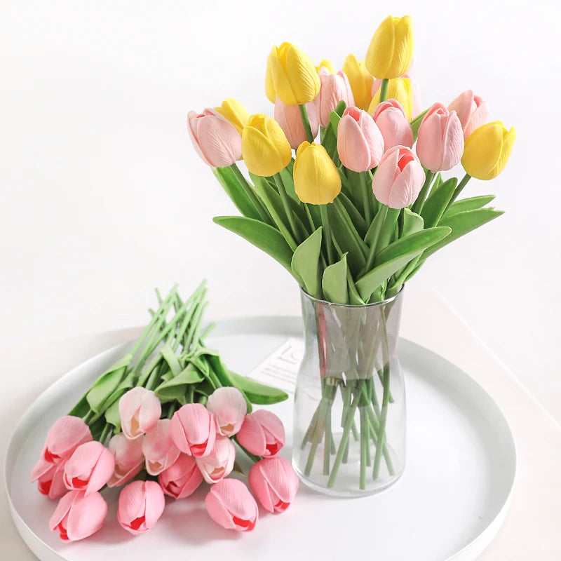 Artificial Tulip Bouquet – 5/10 Pcs Realistic Silk Flowers for Home, Wedding & Garden Décor