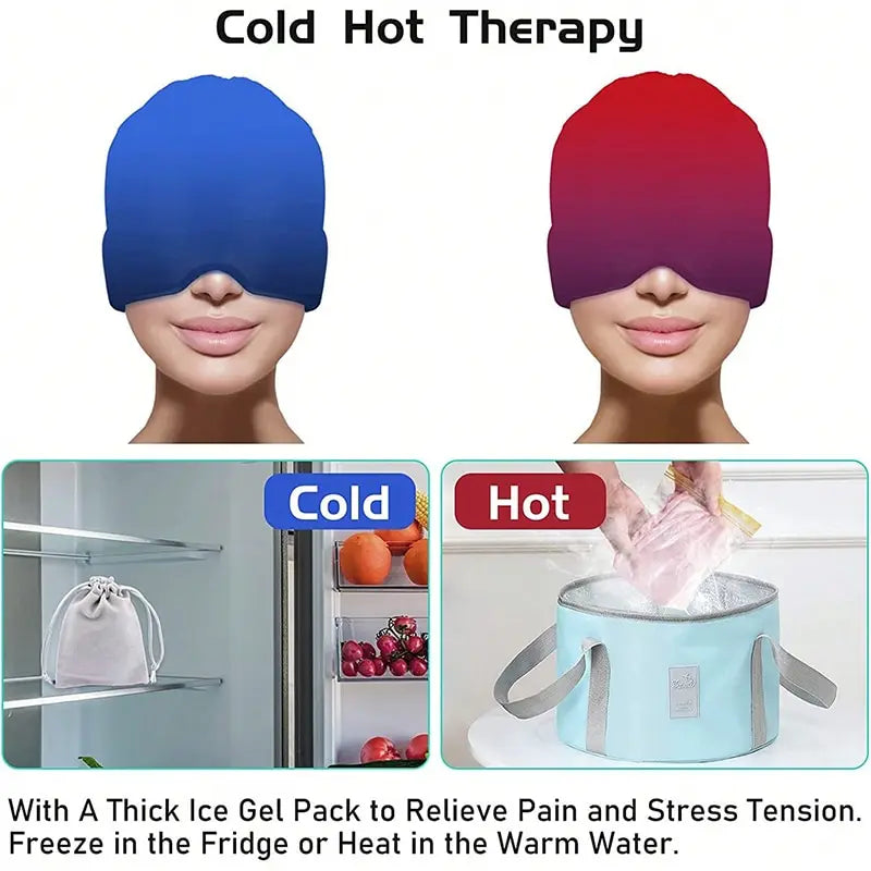 ThermiZen™ Ice Cover – Migraine Relief Hat & Cold Compress Therapy Cap | Hot & Cold Gel Ice Head Wrap for Headaches, Sinus, Eye & Neck Pain