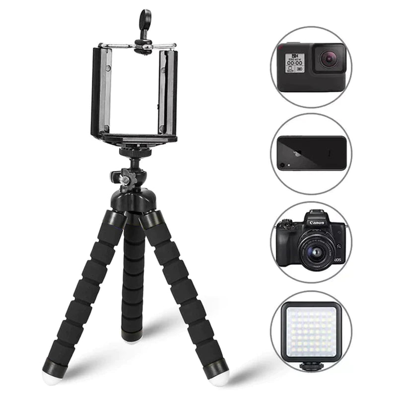 Flexible Mini Tripod Stand for Phone – Lightweight Octopus Tripod with Phone Holder Clip