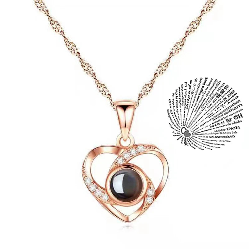 Projection Necklace – 100 Languages “I Love You” Pendant | Romantic Couple Jewelry Gift for Girlfriend or Lover